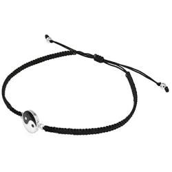 AeraVida Balance of Yin and Yang .925 Sterling Silver Cotton Rope Adjustable Wrist Pull Bracelet