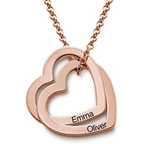 Oak&Luna Love Two Interlocking Hearts Necklace Personalized Engraved Custom Made Jewelry for Her