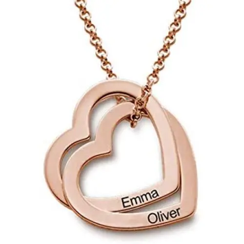 Oak&Luna Love Two Interlocking Hearts Necklace Personalized Engraved Custom Made Jewelry for Her Oak&Luna Love Two Interlocking Hearts Necklace Personalized Engraved Custom Made Jewelry for Her