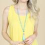 Bohemian Tassel Pendant Beaded Long Statement Necklace - Sparkly Crystal Bead Boho Teardrop, Natural Stone, Silky Thread Fringe