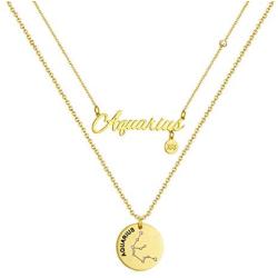 Pacoora 2Pcs 12 Constellation Zodiac Pendant Necklace Letter Disc Horoscope Necklace for Women