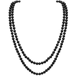 CrazyPiercing Faux Pearls Beads Necklace, Glass Strand Beads Necklace Chain, 1920s Fashion Imitation Pearls Long Necklace Vintage Costume Jewelry Necklace 55'' Diameter of Pearl 0.32'' for Women Girls