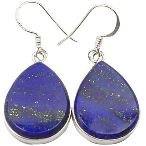 SilverStarJewel Gemstone Jewelry Lapis Lazuli Earrings 1.6'' 925 Solid Silver