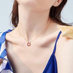 18k Rose Gold Double Circle Necklace for Women, Jewelry for Wife / Girlfriend / Sister, Christmas Present for Her, 18''