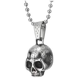 COOLSTEELANDBEYOND Mens Women Small Steel Dotted Rough Textured Skull Pendant Necklace, 23.6 inches Ball Chain