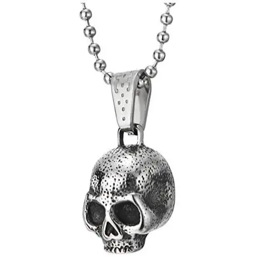 COOLSTEELANDBEYOND Mens Women Small Steel Dotted Rough Textured Skull Pendant Necklace, 23.6 inches Ball Chain COOLSTEELANDBEYOND Mens Women Small Steel Dotted Rough Textured Skull Pendant Necklace, 23.6 inches Ball Chain