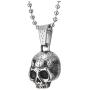 COOLSTEELANDBEYOND Mens Women Small Steel Dotted Rough Textured Skull Pendant Necklace, 23.6 inches Ball Chain