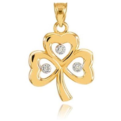 14k Yellow Gold Shamrock Charm Three Diamond Clover Leaf Bracelet Charm