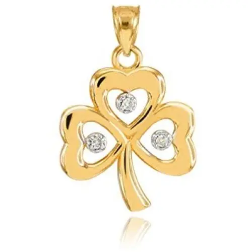 14k Yellow Gold Shamrock Charm Three Diamond Clover Leaf Bracelet Charm 14k Yellow Gold Shamrock Charm Three Diamond Clover Leaf Bracelet Charm