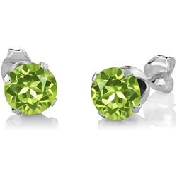 Gem Stone King 925 Sterling Silver Green Peridot Pendant and Earrings Set 3.00 Ct Round Gemstone Birthstone For Women with 18 Inch Chain