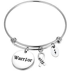 Gzrlyf Warrior Semicolon Necklace Mental Health Awareness Jewelry Cancer Survivor Gifts