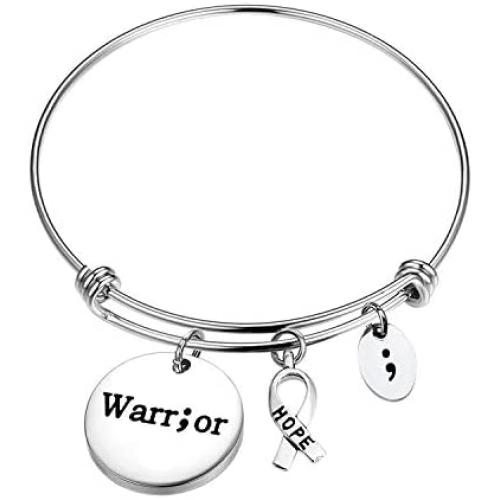 Gzrlyf Warrior Semicolon Necklace Mental Health Awareness Jewelry Cancer Survivor Gifts