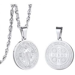 PROSTEEL Stainless Steel Saint Benedict Medal Necklace, Protection Jewelry for Men Women, 18K Real Gold Plated, 22inch-24inch Adjustable, Come Gift Box