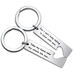 KUIYAI Take My Hand Take My Whole Life Too for I Can’t Help Falling in Love with You Romantic Quote Keychain Couple Gift