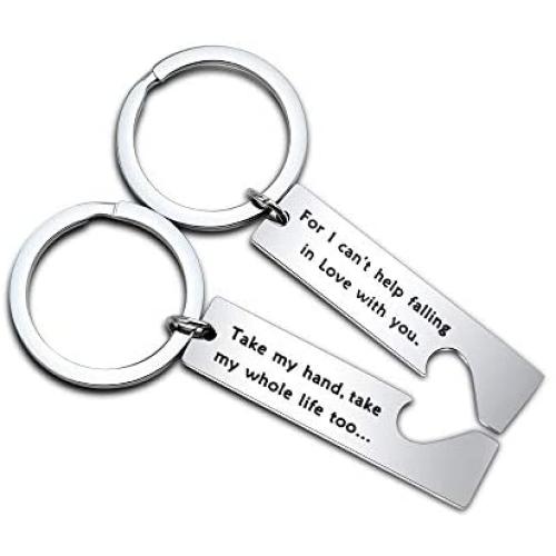 KUIYAI Take My Hand Take My Whole Life Too for I Can’t Help Falling in Love with You Romantic Quote Keychain Couple Gift