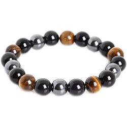 Mson Triple Protection Bracelet Black Obsidian Tiger Eye Stone Bracelets for Protection Bring Luck and Prosperity Hematite