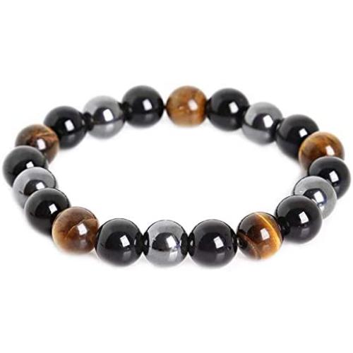 Mson Triple Protection Bracelet Black Obsidian Tiger Eye Stone Bracelets for Protection Bring Luck and Prosperity Hematite