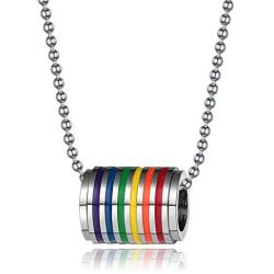 Ropman Rainbow Lesbian Pride Necklace for Unisex,Equality Bisexual Ring Chain Jewelry Stainless Steel Gay Stuff LGBTQ Accessories