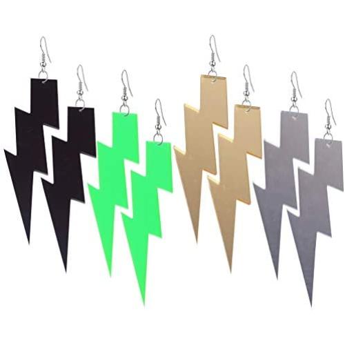 Gmillions Womens Lightning Hook Earrings Dangle Drop Resin Acrylic Lighting Bolt Drop Neon Earrings for Girls Bridal Party 4 pcs