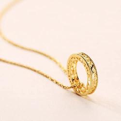 Carleen 14K Solid Yellow Gold Simple Minimalist Open Ring Circle Pendant Dainty Necklace Jewelry Gift for Women Girls Her, 16 inch