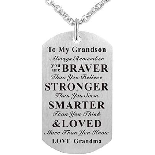 WPFdesign Grandson Granddaughter Dog Tag Necklace Jewelry Keychain Pendant from Grandma Grandpa