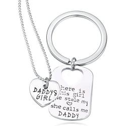 Daddys girl Stainless Steel Heart Pendant Necklace & Keychain - Father Daughter Set - Best Family Gift