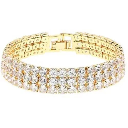 AF Diamond Tennis Bracelet 3 Rows Copper Gold Plated 4MM AAA Cubic Zirconia Bracelet for Women Fashion Jewelry Wedding Gift Size 7-8 lnch (Gold) AF Diamond Tennis Bracelet 3 Rows Copper Gold Plated 4MM AAA Cubic Zirconia Bracelet for Women Fashion Jewelry Wedding Gift Size 7-8 lnch (Gold)