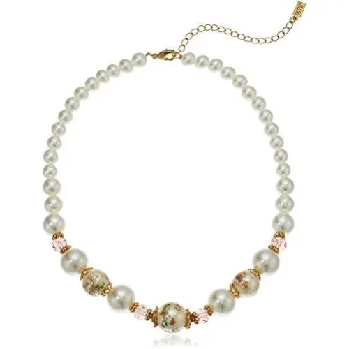 1928 Jewelry Womens Gold Tone Flower Decal Pearls w Graduated Pearl Strand Necklace, Mutli, 16 1928 Jewelry Womens Gold Tone Flower Decal Pearls w Graduated Pearl Strand Necklace, Mutli, 16