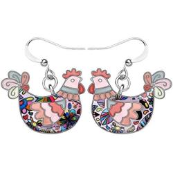 NEWEI Enamel Alloy Hen Chicken Earrings stud Dangle Unique Cut Fashion Animal Jewelry For Women Girls Gift Charms