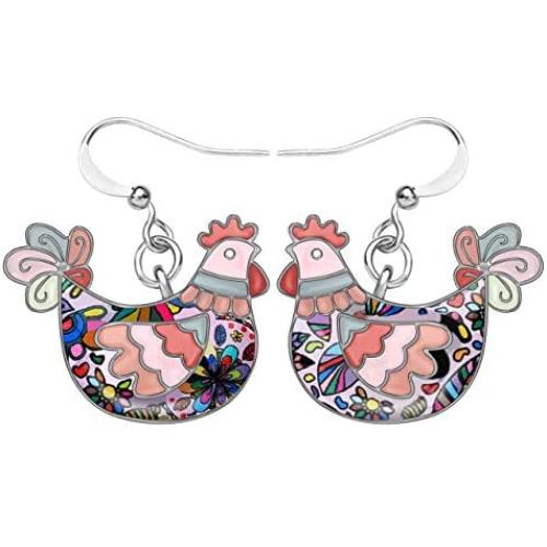NEWEI Enamel Alloy Hen Chicken Earrings stud Dangle Unique Cut Fashion Animal Jewelry For Women Girls Gift Charms