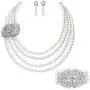 BABEYOND 1920s Gatsby Pearl Necklace Vintage Bridal Pearl Necklace Earrings Jewelry Set Multilayer Imitation Pearl Necklace with Brooch BABEYOND 1920s Gatsby Pearl Necklace Vintage Bridal Pearl Necklace Earrings Jewelry Set Multilayer Imitation Pearl Necklace with Brooch