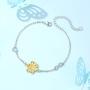 Annie & Kevin 925 Sterling Silver Sunflower Anklets/Bracelets/Necklaces/Earrings/Jewelry Set/Yellow Gold Plated CZ Flower with Jewelry Gift Box for Women