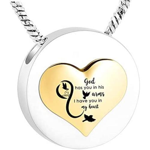 Cremation Jewelry for Ashes, Urn Necklace for Ashes Women Men Memorial Pendant -God Has You in his Arms I Have You in My Heart