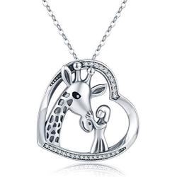 JUSTKIDSTOY 925 Sterling Silver Animal Heart Pendant Keep Me in Your Heart Giraffe Panda Necklace Jewelry Gifts for Women Girlfriend