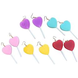 4/5 Pairs Cute Resin Heart-shaped Lollipop Drop Earring Handmade Candy Color Simulation Food Dangle Earring Funny Cartoonn Friendship Exaggerated Trend Style Jewelry for Women Girl