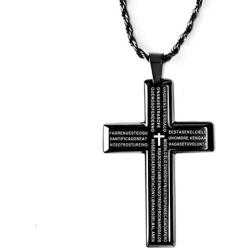 TOPBRIGHT Stainless Steel Simple Cross Pendant Necklace for Men Lords Prayer Necklace Twist Rope Chain 24 Inch