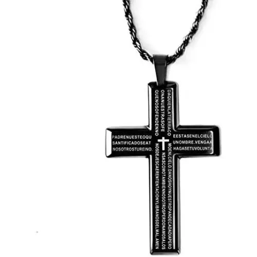 TOPBRIGHT Stainless Steel Simple Cross Pendant Necklace for Men Lords Prayer Necklace Twist Rope Chain 24 Inch TOPBRIGHT Stainless Steel Simple Cross Pendant Necklace for Men Lords Prayer Necklace Twist Rope Chain 24 Inch