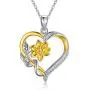 Nature Diamond Sunflower Heart Necklace for Women Sterling Silver, You are My Sunshine Anniversary Jewelry for Wife/ Girlfriend, Love Gifts for Her (0.11ct) 16''-18''
