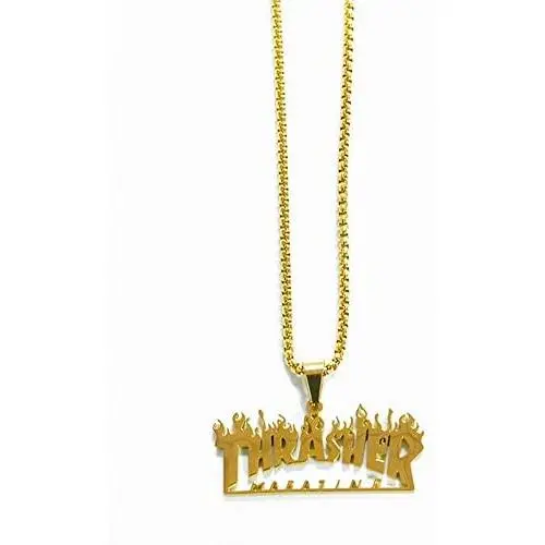 Thrasher Magazine Flame Pendant Necklace Men Hip-Hop Rock Titanium Stainless Steel Gold Chain Necklace Fashion Man Jewelry,Gold Thrasher Magazine Flame Pendant Necklace Men Hip-Hop Rock Titanium Stainless Steel Gold Chain Necklace Fashion Man Jewelry,Gold