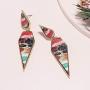 Bohemian Wood And Marble Effect Pentagon Shaped Drop Statement Earrings