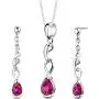 Peora Created Ruby Earrings Pendant Necklace Jewelry Set in Sterling Silver, Dainty Dangling Teardrop, Pear Shape, 1.75 Carats total, with 18 inch Chain Peora Created Ruby Earrings Pendant Necklace Jewelry Set in Sterling Silver, Dainty Dangling Teardrop, Pear Shape, 1.75 Carats total, with 18 inch Chain