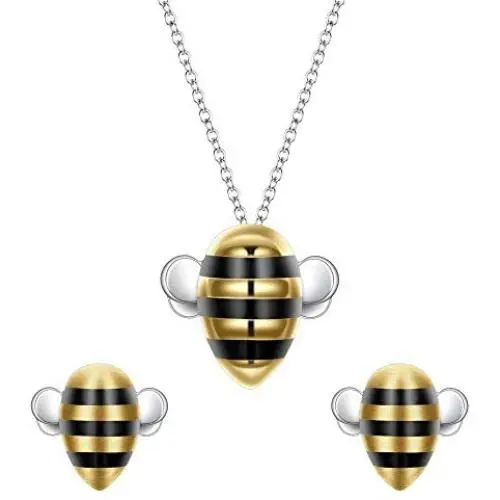 EleQueen 925 Sterling Silver Cute Bee Pendant Choker Necklaces Stud Earrings Jewelry Sets