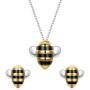EleQueen 925 Sterling Silver Cute Bee Pendant Choker Necklaces Stud Earrings Jewelry Sets