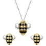 EleQueen 925 Sterling Silver Cute Bee Pendant Choker Necklaces Stud Earrings Jewelry Sets