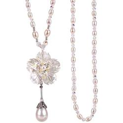 TULIP LY White Crystal Pendant Necklace Long Sweater Necklace Fashion Jewelry for Women Girls