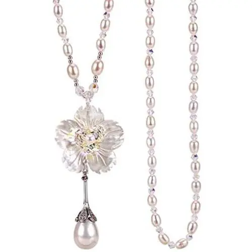TULIP LY White Crystal Pendant Necklace Long Sweater Necklace Fashion Jewelry for Women Girls TULIP LY White Crystal Pendant Necklace Long Sweater Necklace Fashion Jewelry for Women Girls
