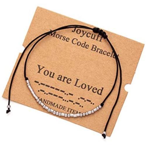 Inspirational Morse Code Encouragement Bracelets for Women Funny Jewelry Gifts for Teen Girls Daughter Sister Best Friend Friendship Adjustable Dainty Silk Beaded Wrap Bracelet