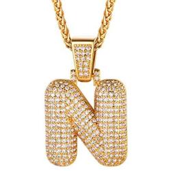 Shiny Cubic Zirconia Bubble Letters/Numbers/''$'' Necklace for Men Women Personalized 1-6 Letters Pendant with 18/22/26/28/30 Wheat/Tennis Chain 18K Gold/Platinum Plated Custom Name Jewelry