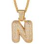 Shiny Cubic Zirconia Bubble Letters/Numbers/''$'' Necklace for Men Women Personalized 1-6 Letters Pendant with 18/22/26/28/30 Wheat/Tennis Chain 18K Gold/Platinum Plated Custom Name Jewelry