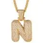 Shiny Cubic Zirconia Bubble Letters/Numbers/''$'' Necklace for Men Women Personalized 1-6 Letters Pendant with 18/22/26/28/30 Wheat/Tennis Chain 18K Gold/Platinum Plated Custom Name Jewelry